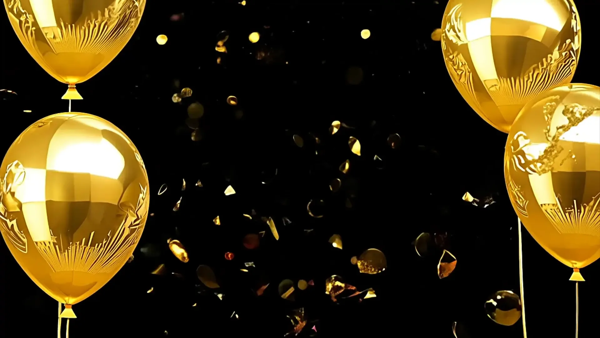 Golden Celebration Balloons and Confetti Overlay for Festive Video Projects